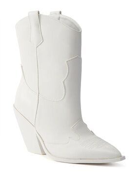 Azalea Wang BRIGGITTA White Western Cowboy Booties Boots